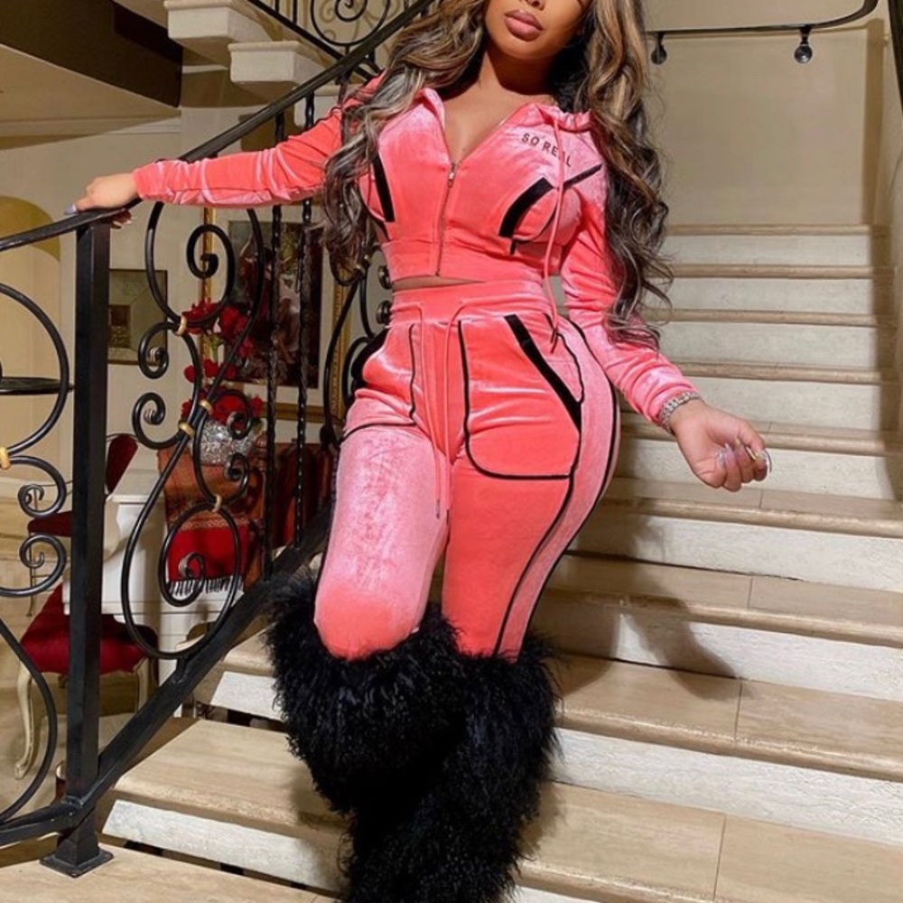 Hot Pink Ft Black Outlining two piece set